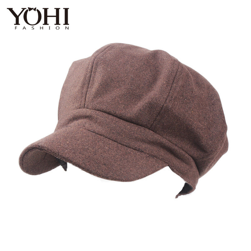 Boina lã feminina, chapéu octagonal para homens e mulheres, para inverno, moda primavera e outono