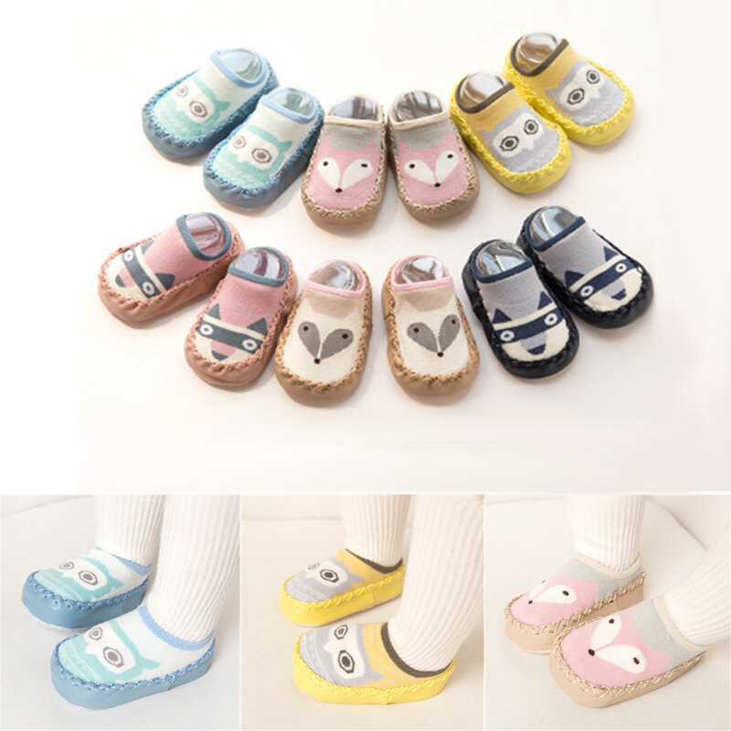 Calcetines antideslizantes para bebé, calcetín de algodón con diseño de animales, con suelas de goma, para primavera, Otoño e Invierno