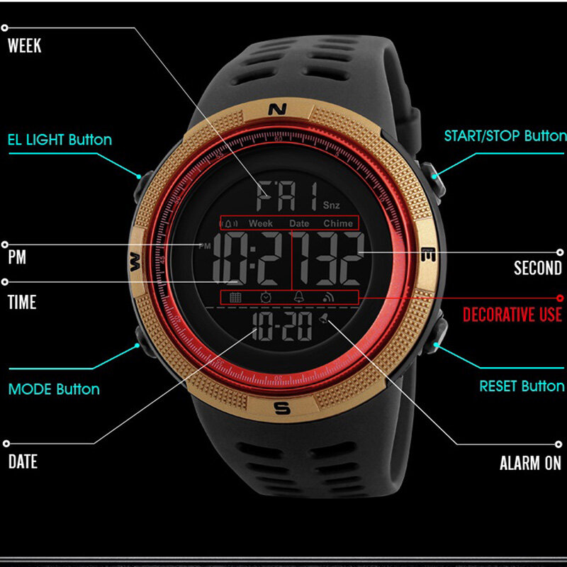 SKMEI męskie zegarki sportowe LED wojskowy luksusowej marki zegarek cyfrowy moda na co dzień nurkowania 50m elektroniki na rękę mężczyźni Relojes