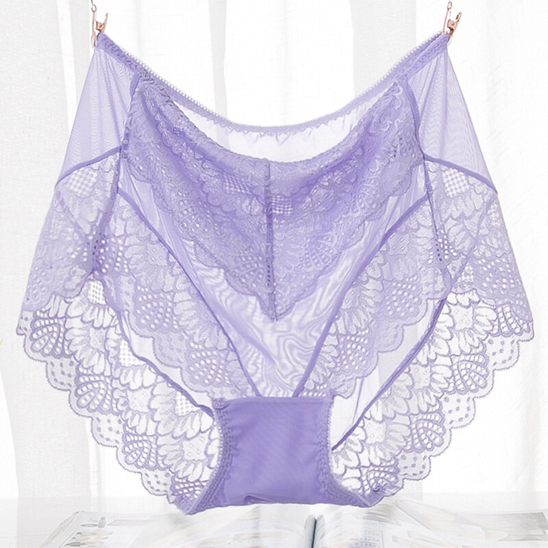 QA195 Women plus size 4XL transparent panties seamless mesh lace sexy underwear ladies high waist briefs