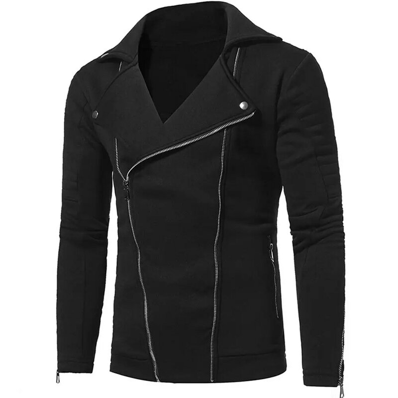 Men's Punk Zippers Jacket Tops 2019 Double Oblique Slim Casual Gothic Motor Jacket Unique Biker Cool Thicken Warm Coats Clothes