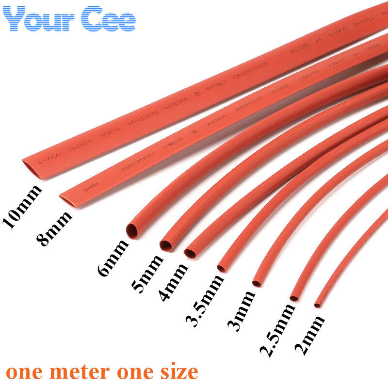 Tubo termorretráctil 2:1, manga Turbo retráctil, Cable de aislamiento de 600V, Color rojo, 9 unidades por cada tamaño de 2 a 10MM