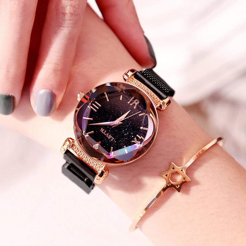 Luksusowe różowe złoto kobiet zegarki moda elegancka klamra magnetyczna panie zegarki 2019 najlepsze Starry Sky cyfra rzymska prezent zegary