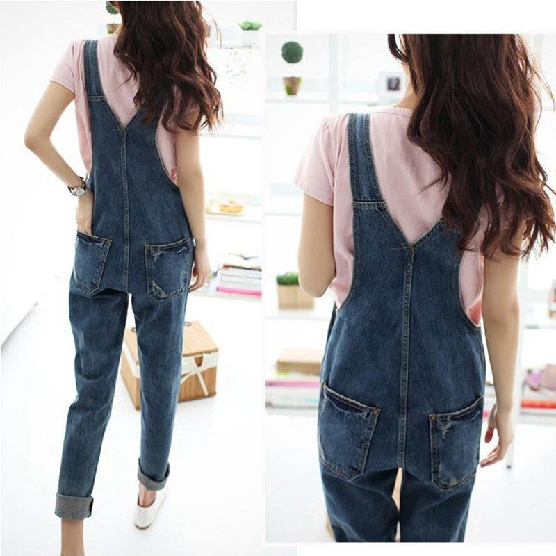 Summer Women Sleeveless Overalls Cool Denim Jumpsuit Ripped Holes Casual Ripped Mom Jeans Jumpsuits ladies Jumpsuits Plus Size
