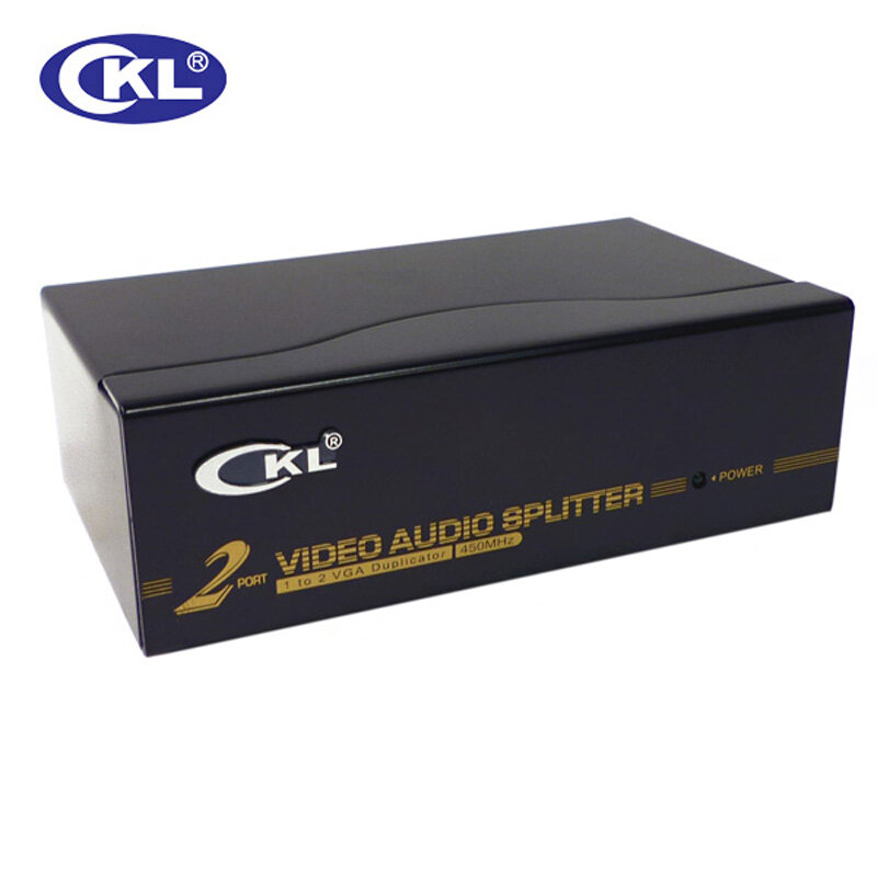 CKL-102S divisor VGA de 2 puertos, con caja de Metal de Audio, compatible con 450Mhz, 2048x1536