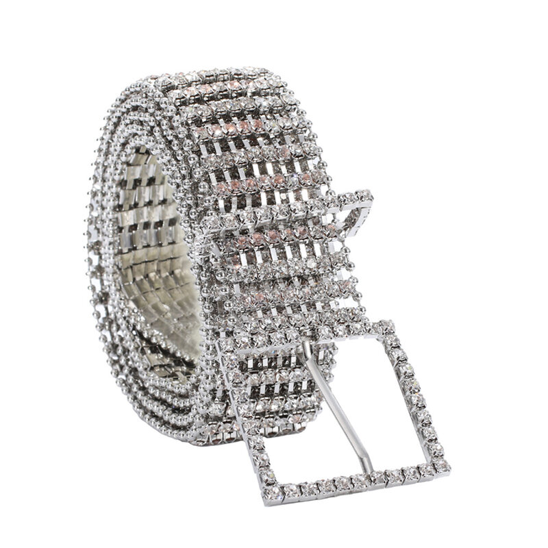 Cinturón de cristal brillante para mujer, 10 filas de diamantes de imitación, cintura brillante, vestido de fiesta informal, cadena de cintura