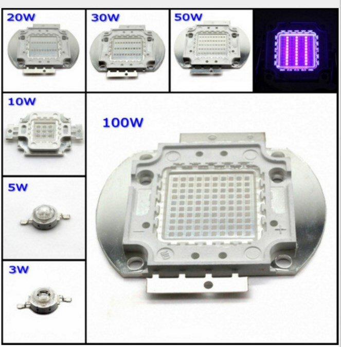 Chip LED de alta potencia UV COB luz púrpura 395Nm 400Nm 10W 20W 30W 50W 100W lámpara ultravioleta de curado SMD luz ultravioleta