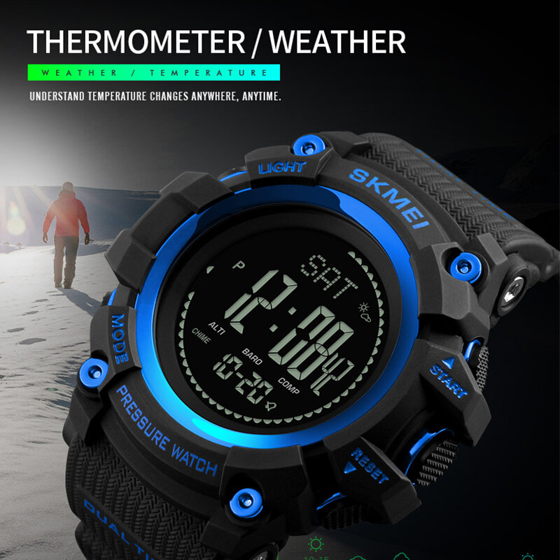 Azul del reloj SKMEI deportes al aire libre reloj Digital brújula temperatura clima relojes electrónicos de los hombres de lujo multifunción relojes militares