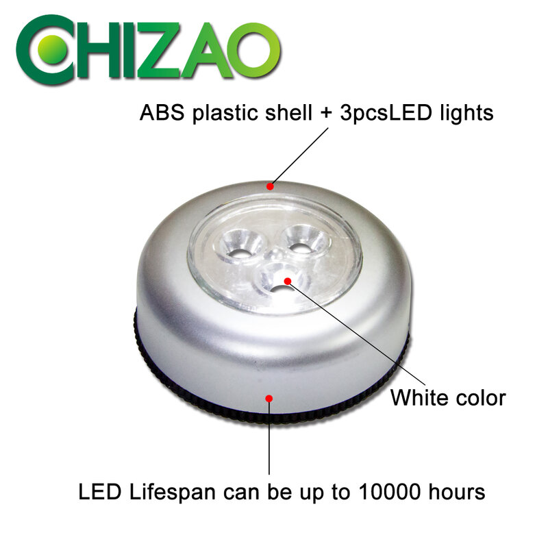 [CHIZAO] Touch ночные огни 3-Leds луч лампы белого освещения 3pcs-AAA-Battery освещения для багажнике автомобиля шкаф прохода Спальня Туалет