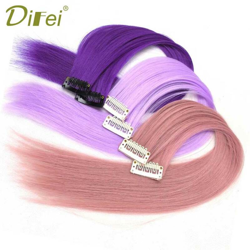 Extensiones de Cabello sintético largo DIFEI para mujeres niñas Clip en una pieza piezas de pelo lacio rosa azul púrpura
