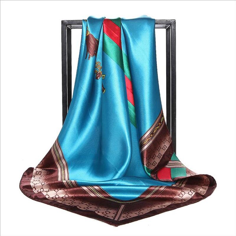 Бандана женский хиджаб шарф Мода ретро дамы шелковый шарф цепь принт узор 90*90 см большой квадратный шарф Пляжная накидка платок