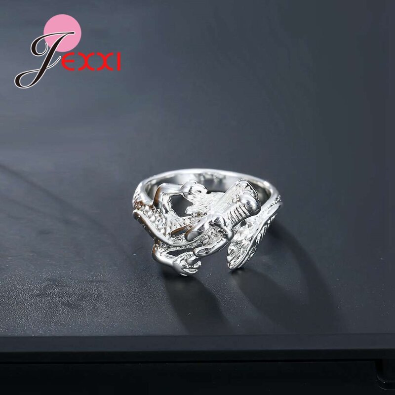 925เงินสเตอร์ลิงแหวนผู้หญิงคนรักสไตล์จีนมังกรปรับขนาดออกแบบสัตว์แฟชั่นPartyอุปกรณ์เสริม