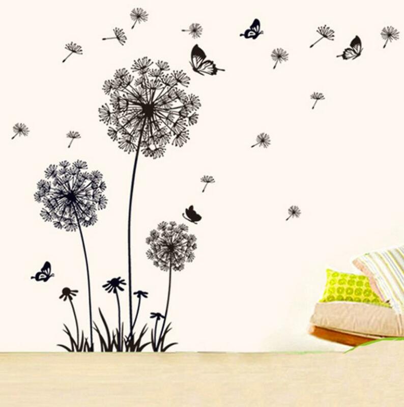 "Butterfly Flying In Dandelion "bedroom stickersPoastoral Style Wall Stickers Original Design 2017 PVC Wall Decals ZY5125