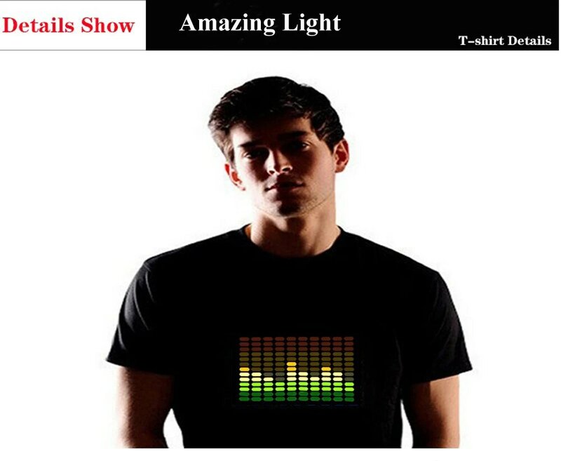 Яркий звуковой активный эквалайзер, футболка, светодиодная футболка с подсветкой вверх и вниз, светодиодная футболка с активацией музыки
