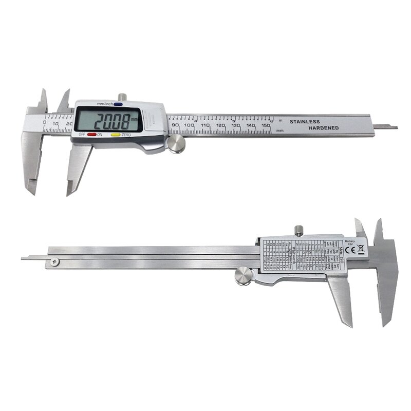 Paquímetro digital eletrônico de metal, 150mm, medidor de calibre vernier de aço inoxidável, ferramenta de medição, régua digital