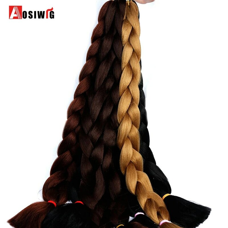 Extensiones de cabello trenzado Jumbo sintético para mujeres resistente al calor 165 g/paquete rojo azul Crochet pelo trenzado falso AOSIWIG