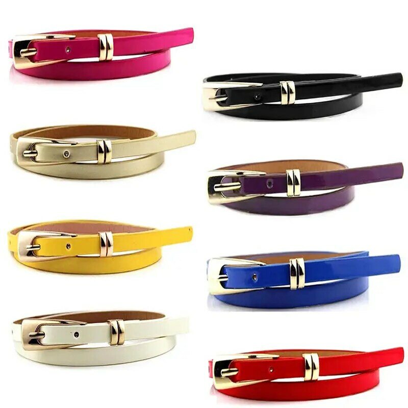 1 pc 15 Candy Colors Womens Leather Belt Bow Skinny Thin Dress Belt Waist Belt Waistband Hot Selling