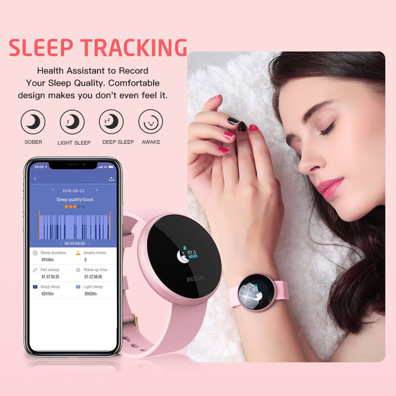 Bozlun mulheres relógio inteligente para iphone android telefone com monitoramento do sono de fitness remoto câmera gps à prova dwaterproof água tela da vigília automática