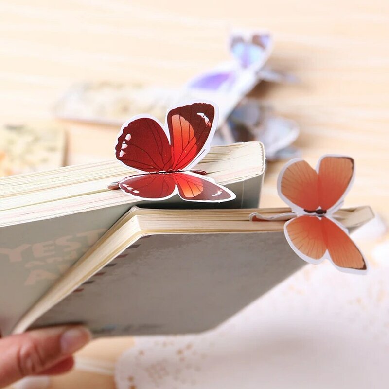 14 pçs bookmark borboleta estilo professor livro de presente marcador papelaria presente realista bonito kawaii dos desenhos animados 3d marcador