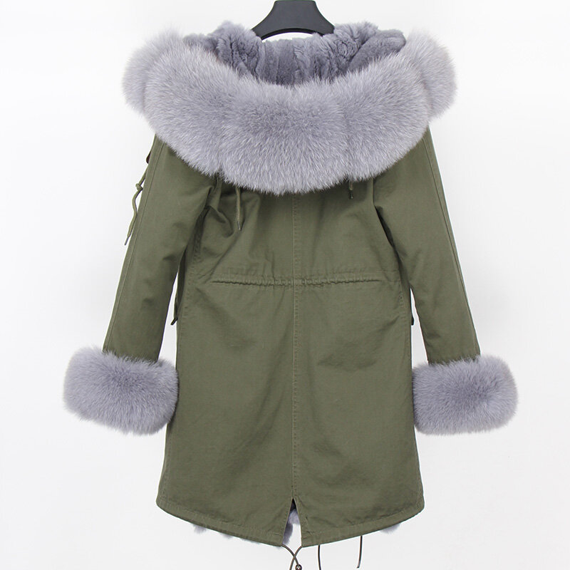 Maomaokong-女性用のウサギの毛皮のジャケット,自然な髪のウサギの毛皮の裏地が付いたロングジャケット,キツネの毛皮のコート,女性用
