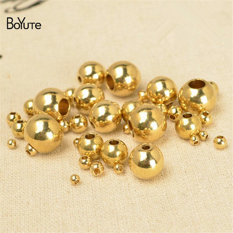 BoYuTe (100 Pieces/Lot) 2-2.5-3-4-5-6MM Round Metal Brass Solid Spacer Beads For Jewelry Making DIY Accessories Wholesale