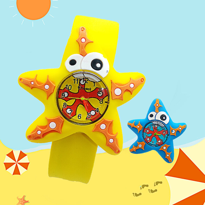 Slap Ring Kids Horloges 3D Onderwater Wereld Vijfpuntige Ster Kelp Baby Horloge Kinderen Meisjes Jongens Klok Kid Quartz horloges
