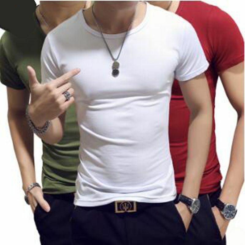 Men Summer T shirt round neck 9 Solid color black white Gray short sleeve T-shirt trend casual Boy Quick Drying shirt