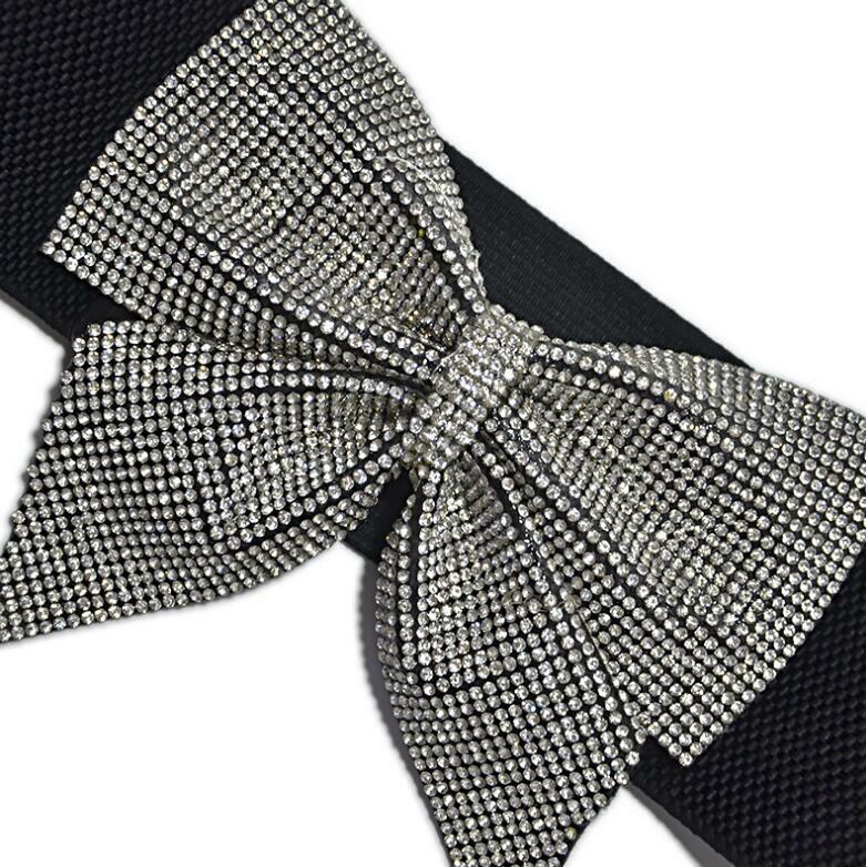 Passarela moda diamantes laço elástico cummerbunds feminino vestido vintage cinto cintura cintura decoração cinto largo r1435
