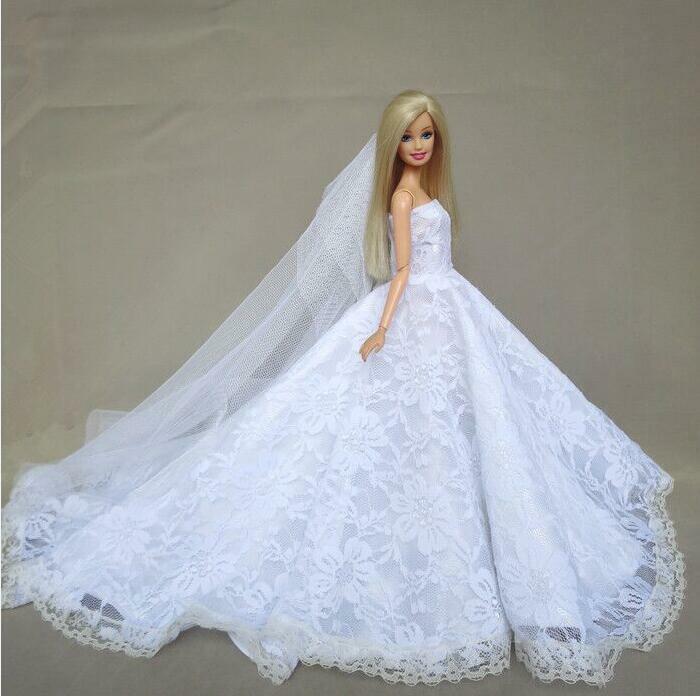Case untuk Barbie Pakaian Boneka Princess Gaun Trailing Pernikahan Pengantin Gaun Pernikahan untuk Barbie Aksesoris Mainan Ornamen Rumah