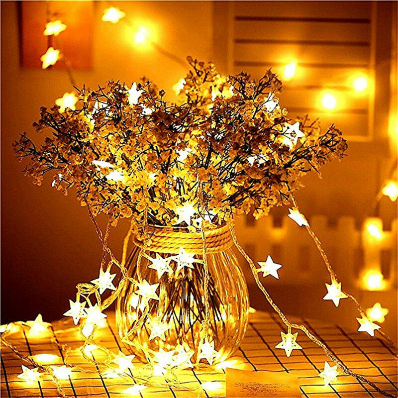 Tahun Baru 3M 6M 10M LED Bintang Tali Lampu Peri Karangan Bunga Tahan Air untuk Natal Pernikahan Dekorasi Rumah Bertenaga Baterai
