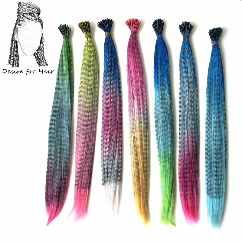Pragnienie włosów 100 nici 16 cali 0.5g ombre kolor Zebra linia żaroodporne syntetyczne i końcówki feather przedłużanie włosów na imprezę