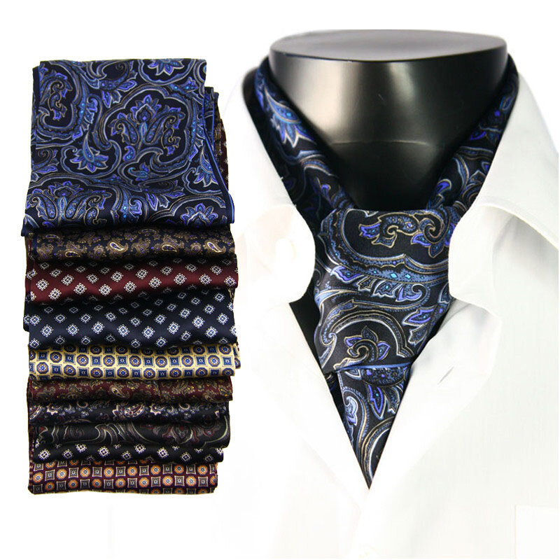 Business Men Scarf 100% Mulberry Silk Satin Double-side High Quality Printed Pattern Black Color