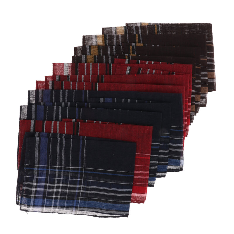 Toalha de bolso quadrada macia para homens, lenços padrão xadrez, pacote de 12 peças