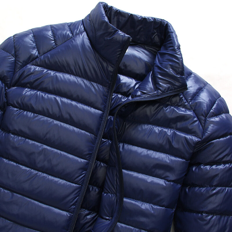 Jaket Bebek Musim Dingin Pria 90% Bawah Konten Tipis Ultra Ringan Jaket Musim Dingin Lengan Panjang Mantel Musim Dingin Solid Mode Saku