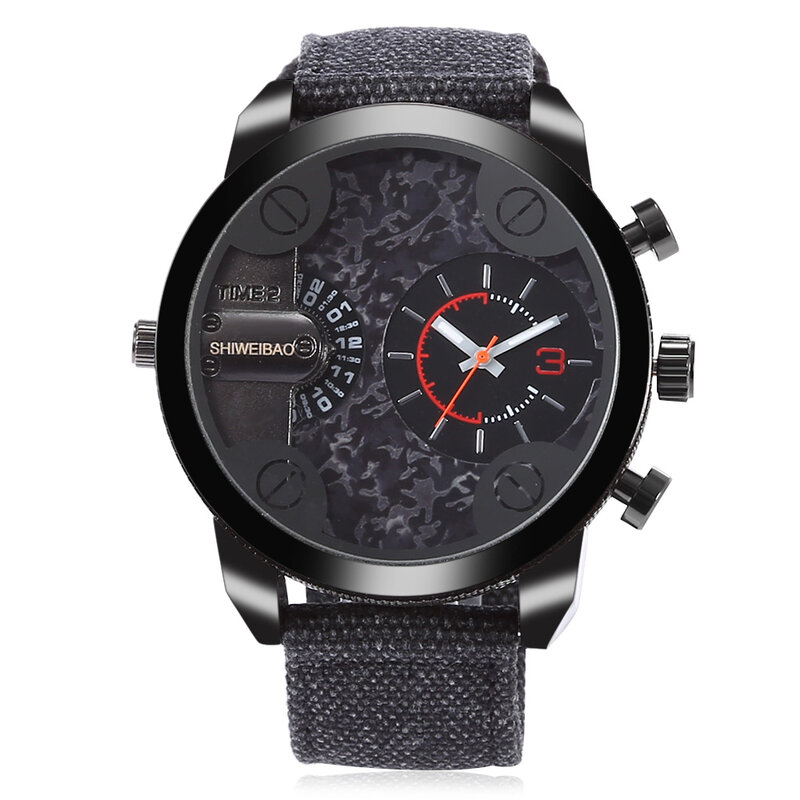 Men Watch 2017 Luxury Brand Quartz Military Wrist Watches Fabric Bracelet Dual Time Zones Sport Watch Casual Creative Watches