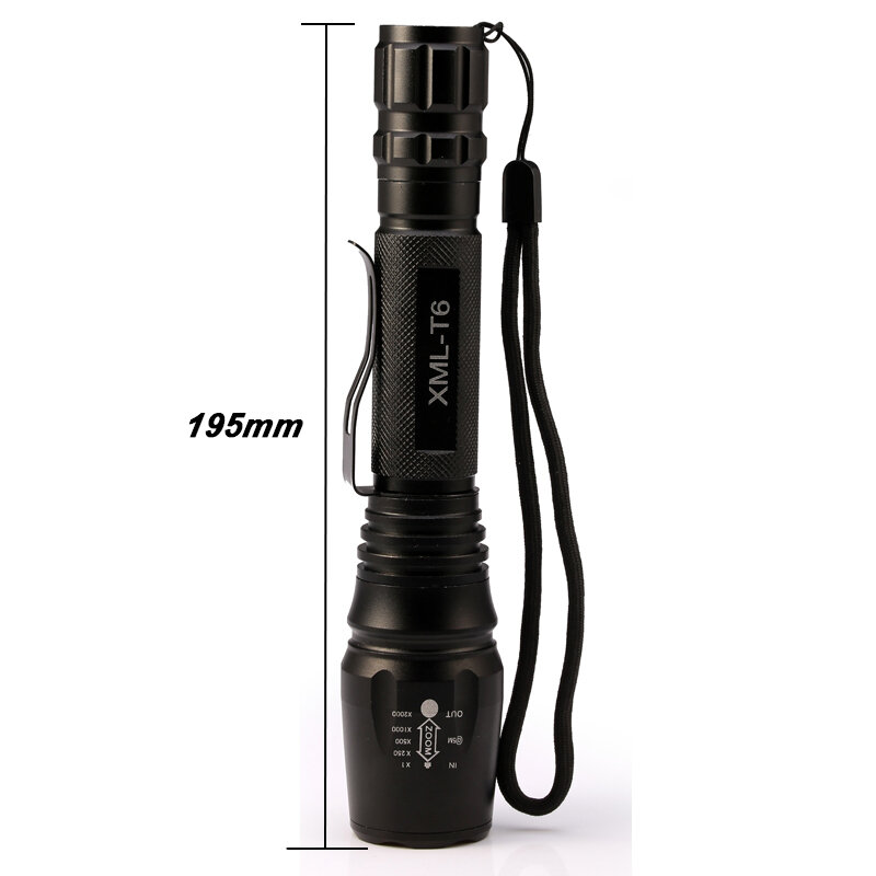 8000Lumens Flashlight CREE XM-L T6 LED Zoomable Focus Flash Light Torch Light Tactical Flashlight Camping Lamp Outdoor Lighting