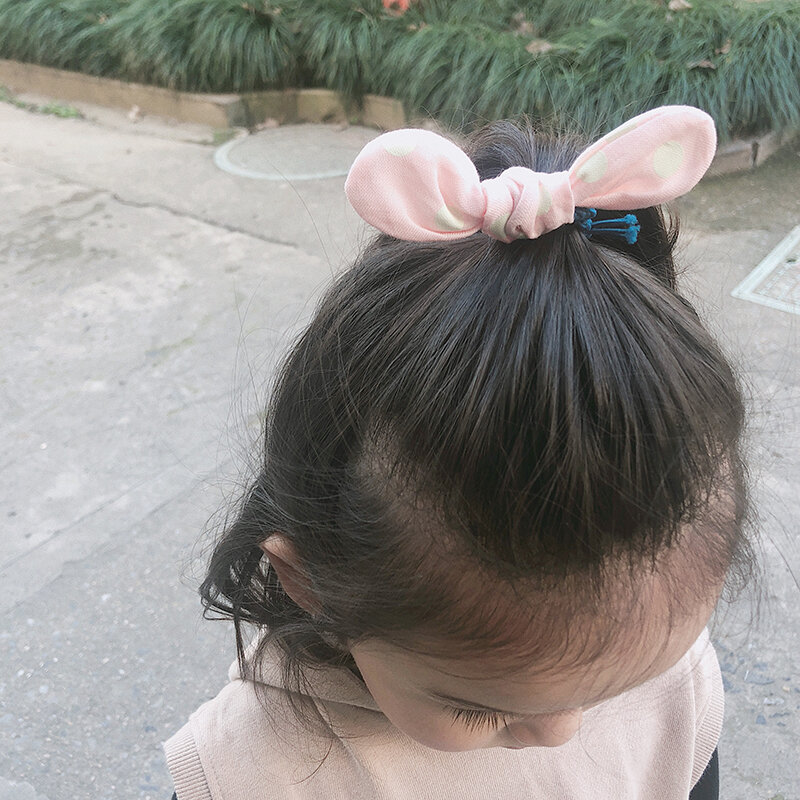 Wanita Gadis Cute Percetakan Titik Rabbit Ears Elastis Rambut Band Kain Ekor Kuda Tali Karet Band Rambut Aksesoris