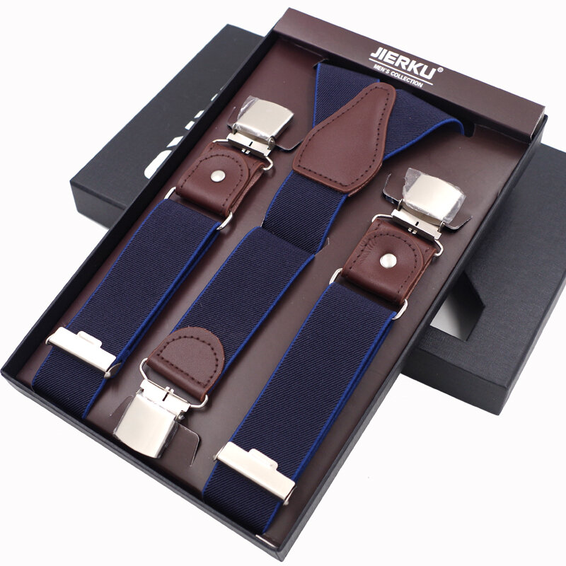 Suspensórios de couro masculino, suspensórios casuais, pulseira para calças, presente para o pai, alta qualidade, suspensórios novos, 3,5x120cm, 3 clipes