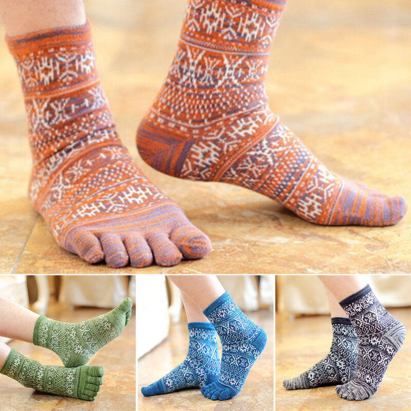 Мужские носки с пятью пальцами, 4 цвета, винтажный Повседневный стиль, хлопок, термобелье/толстые, теплые, носки, 1 пара