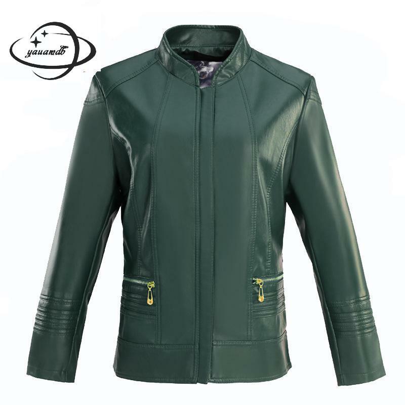 Plus Size L-6xl damska kurtka ze sztucznej skóry wiosna jesień Pu damski płaszcz odzież stojące kołnierzyki damskie odzież motocyklowa Ly50