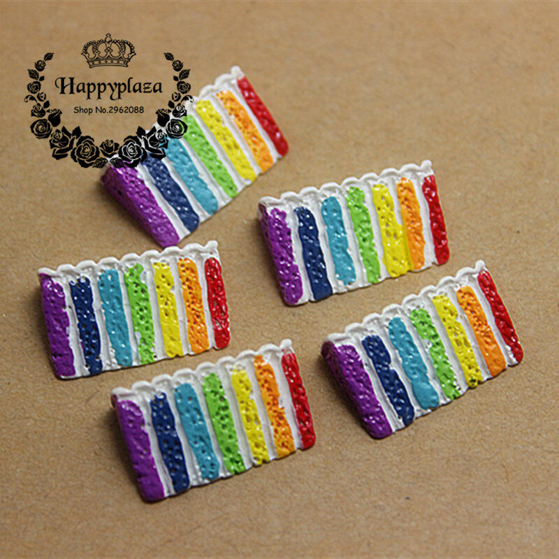 10 Uds. En 3D de pastel de arcoíris, simulación de comida en miniatura, cabujón plano, decoración artesanal DIY, 13*21mm