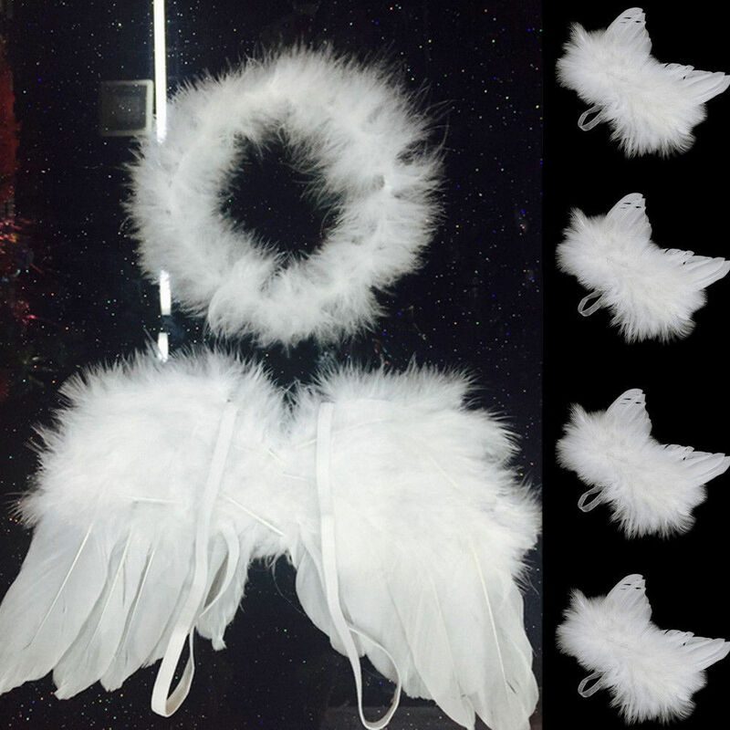 White Feather Angel Wing Dance Stage Wear Kerstboom Opknoping Ornament Bruiloft Kids Fotografie props kostuums Kleding Acc