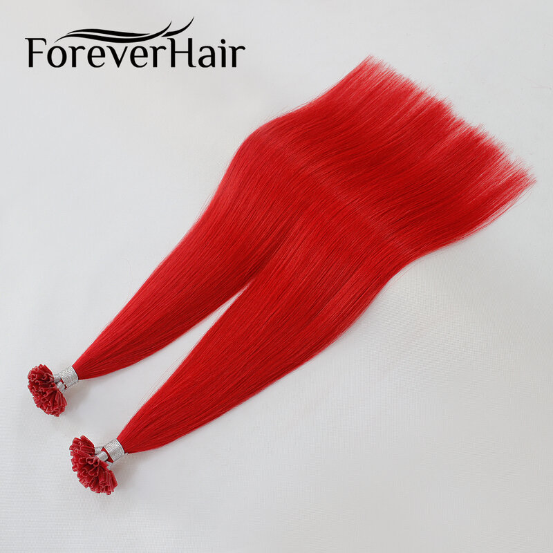 FOREVER HAIR – Extensions de cheveux Remy, 0.8 g/s, 18 "20", pointe en U, couleur rouge, pré-collées, avec Capsules de kératine, Fusion chaude, 50 pièces