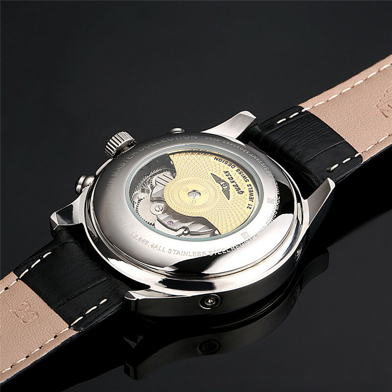 GUANQIN 브랜드 남성용 자동 시계, 사파이어 기계식 시계, 방수 캘린더 가죽 손목시계, otomatik erkek saat
