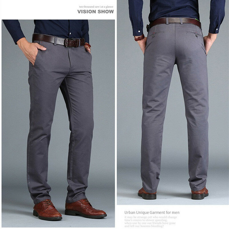 Pantalones finos de verano para hombre, pantalón informal de algodón de Ajuste Recto, negro y gris, talla 40 y 42