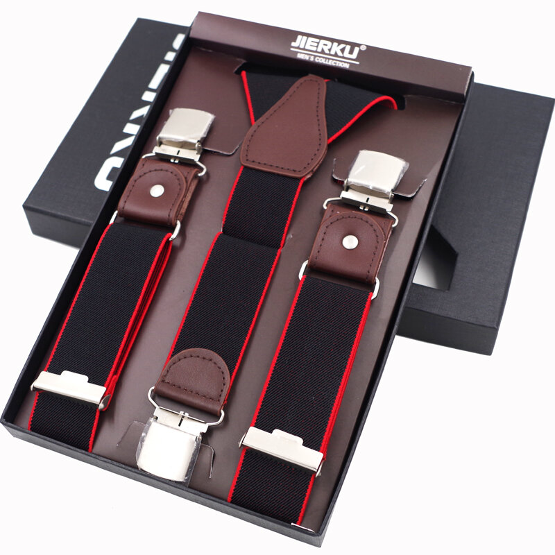 Suspensórios de couro masculino, suspensórios casuais, pulseira para calças, presente para o pai, alta qualidade, suspensórios novos, 3,5x120cm, 3 clipes