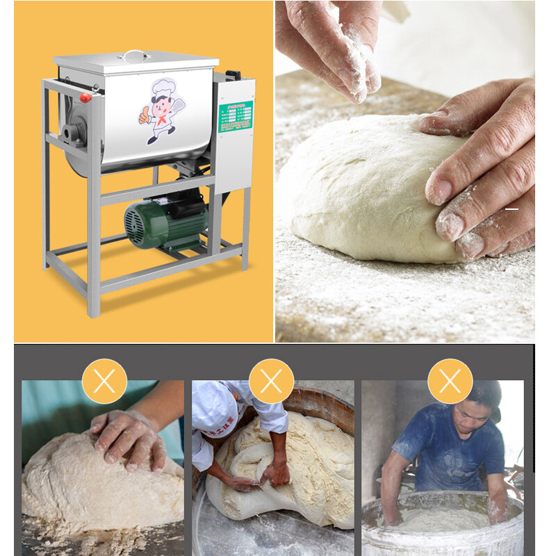 Mezclador de masa comercial de 2200W y 220v, mezclador de harina, adecuado para amasar Pasta, pan, capacidad de 25kg, 1 unidad