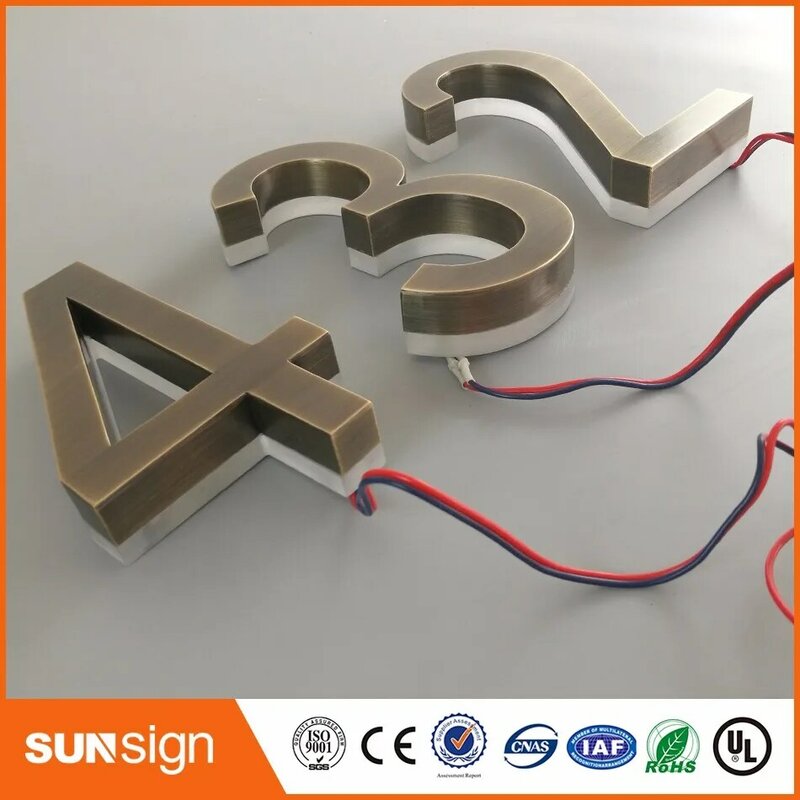 H15cm one letter Home decor stainless steel numbers LED house number sign outdoor