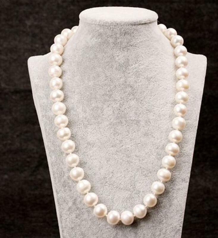 HEIßER Echte RUNDE 9-10mm Weiße Perle Halskette 25 "Süßwasser-zucht