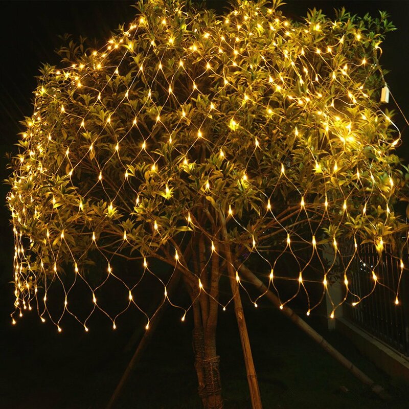 Lampu Tali LED Jaring 8Mode 220V 1.5X1.5M 3X2M Dekorasi Natal Festival Tahan Air Pesta Pernikahan Tahun Baru